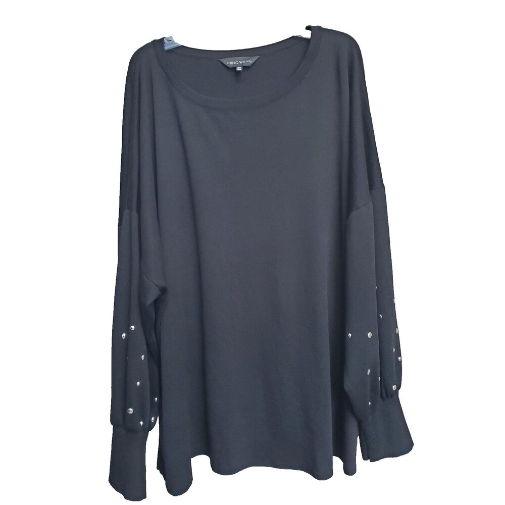 Ming Wang Black Drop Shoulder Studded Sleeve Sweater Tunic Size 3X